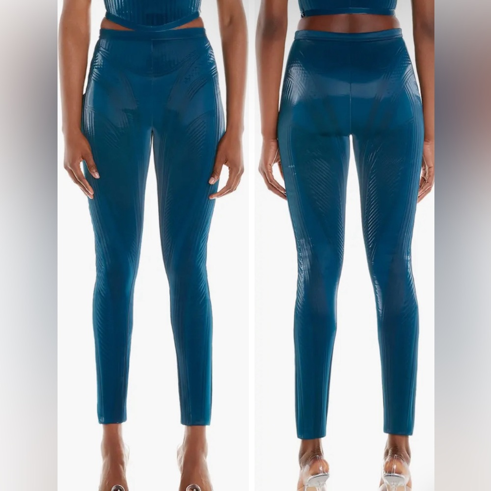 Mugler Glossy Embossed Bonded Jersey Leggings